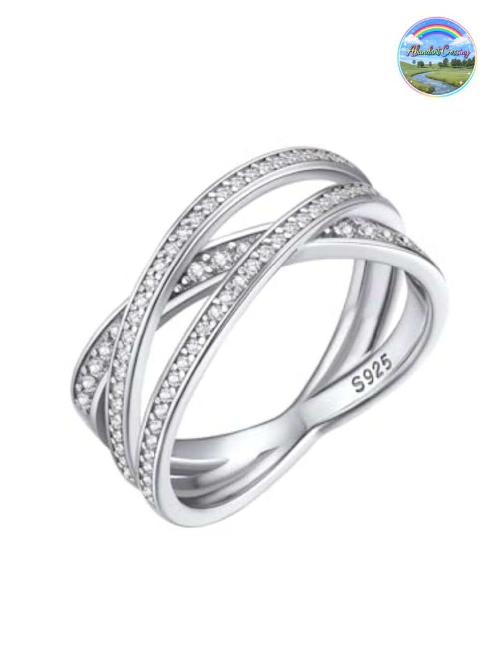 925 Sterling Silver Criss Cross Ring CZ Simulated Diamond Eternity Engagement